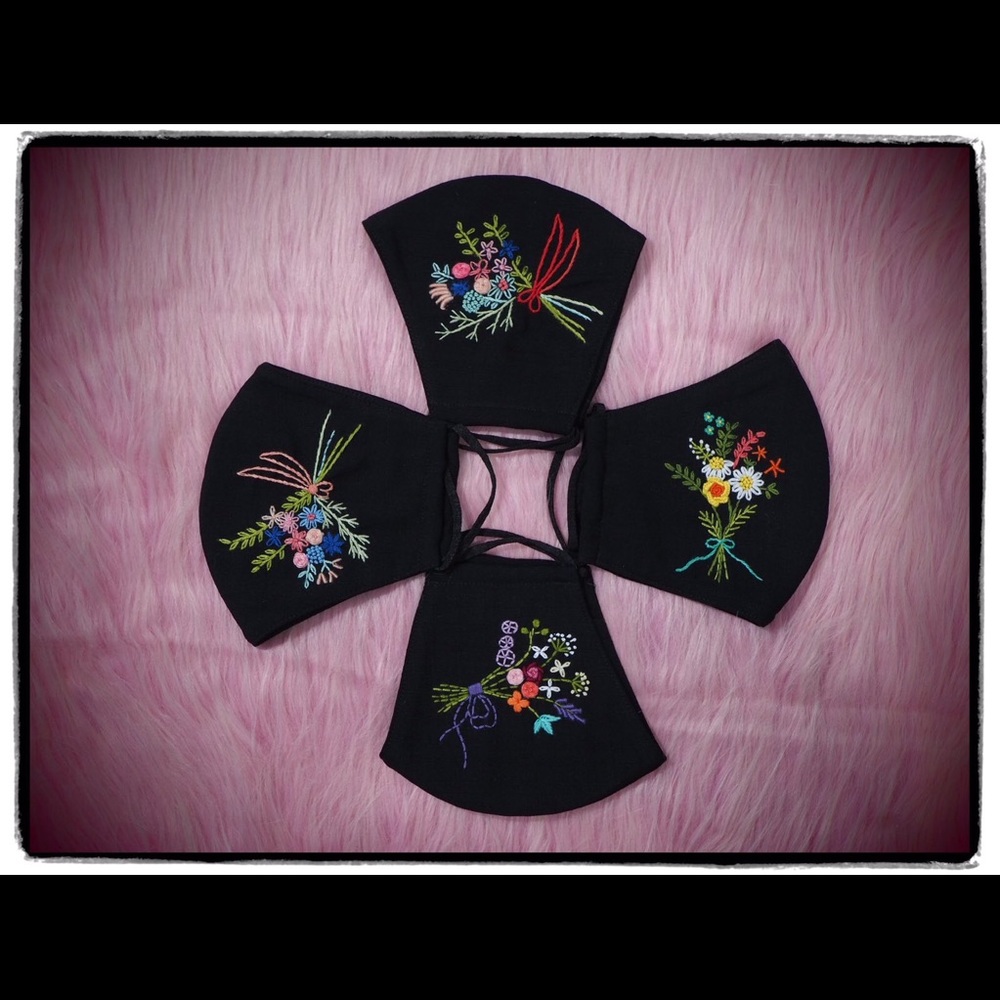 Hand Embroidered Face Mask Mask with Filter Pocket